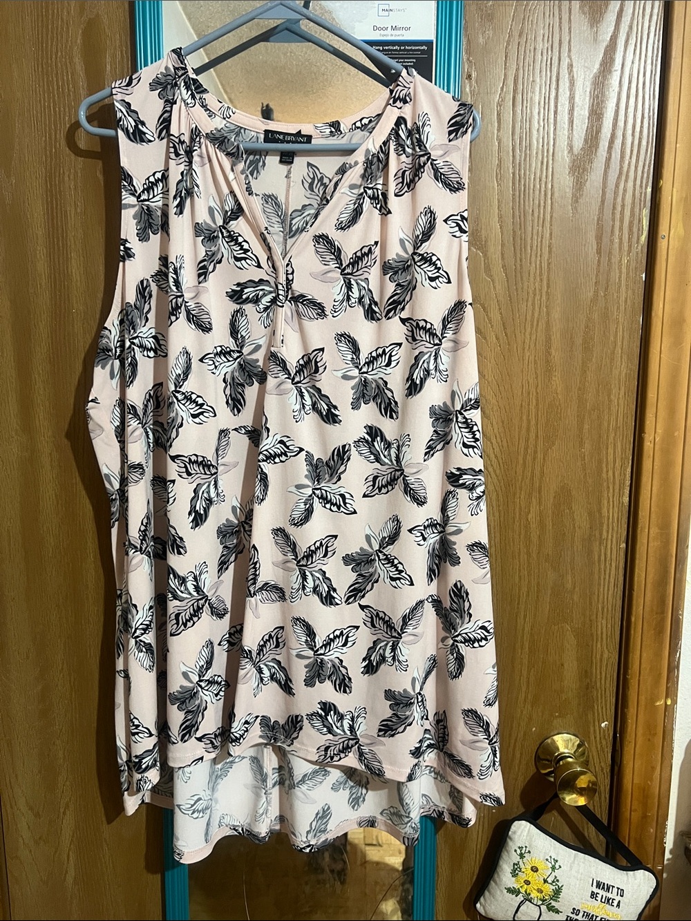Lane Bryant Pale Pink Tank with Black Leaf Print